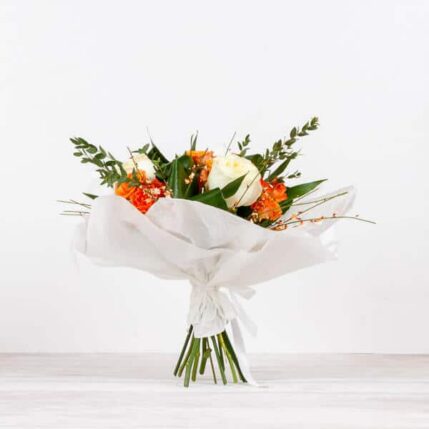 Buchet "Orange"-buchet orange trandafiri miniroze ginster